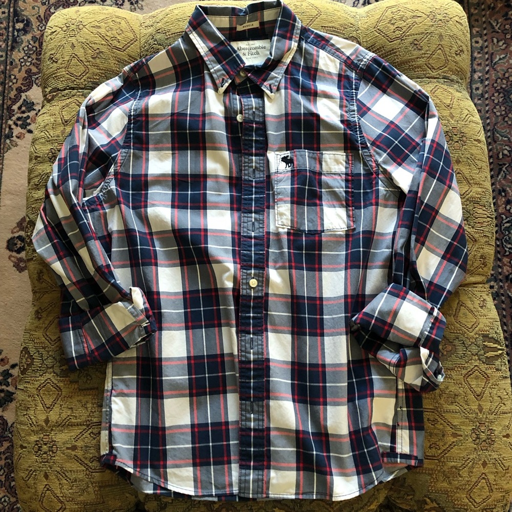 Abercrombie & Fitch Men's Button-down Shirt XL Blue White Red Plaid